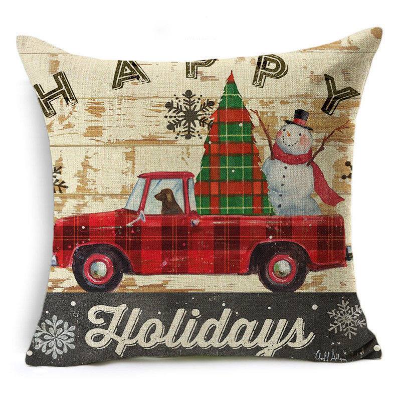 Scatter Cushion, 17" Plaid Pick Up Truck Snowman Dog